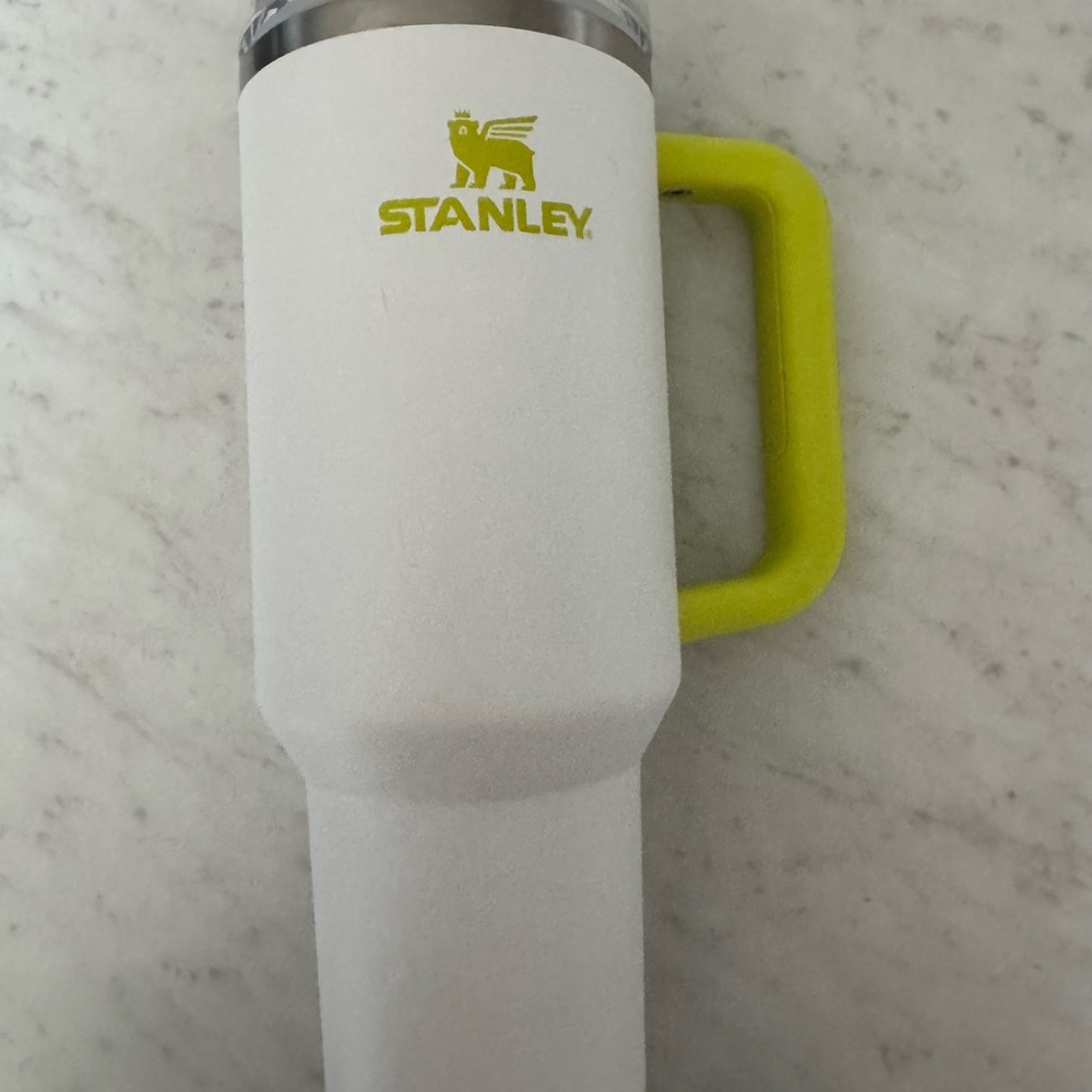 Stanley White Mug with Neon Green Handle